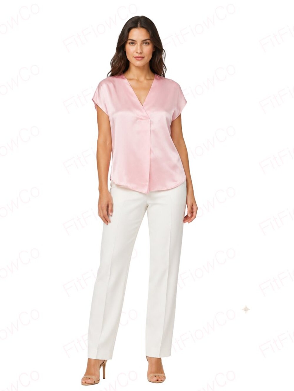 TASH AND SOPHIE Pink Satin V Neck Blouse XS NWOT Dolman Short Sleeve